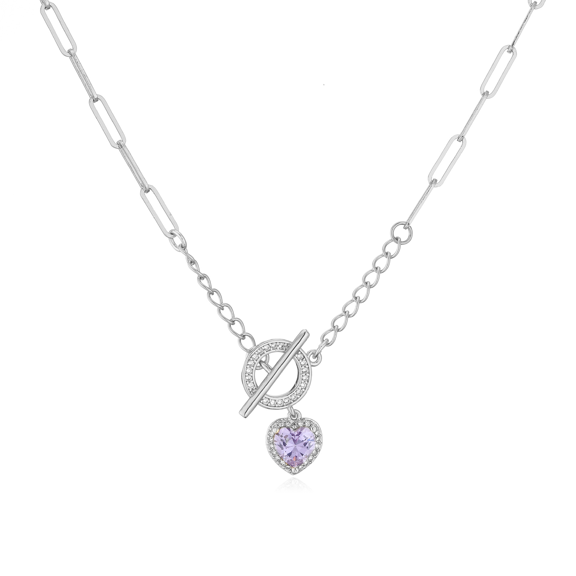 Brass Plating 18K Gold OT Buckle Necklace Womenu0027s Multi-Color Heart Shaped Clavicle Chain