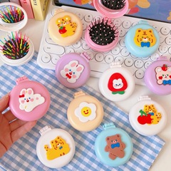 Foldable small comb set with mirror, cute girl heart mini inflatable comb, portable cartoon air cushion comb