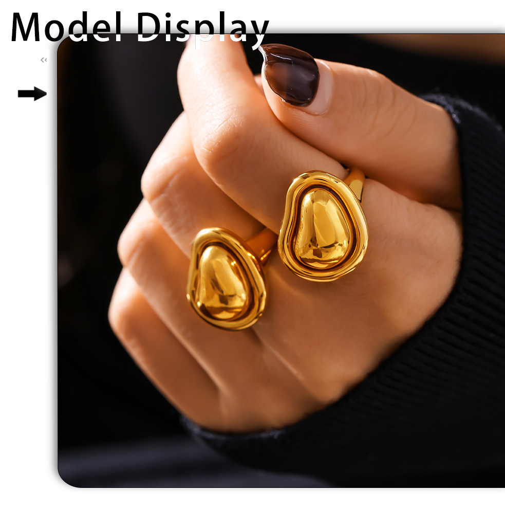 Titanium Steel PVD Vacuum Cast Irregular Gold Bean Ring With Adjustable Color Retention_voghion.com