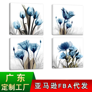 Amazon Elegant Tulip Bedroom Hanging Painting Canvas Blue Flower Painting Core Modern Simple Living Room Decorative Painting