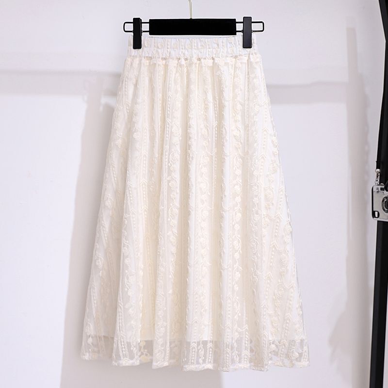 Petite Women's Mesh Lace Skirt, Autumn and Winter Mid-Length High-Waisted Slimming Versatile Base Skirt, Spring and Summer Style Petite Women's Mesh Lace Skirt, Autumn and Winter Mid-Length High-Waisted Slimming Versatile Base Skirt, Spring and Summer Style