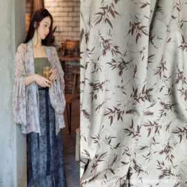 新中式竹节词弹力网印花布料现货 杨幂同款汉服褶衣开衫国风面料