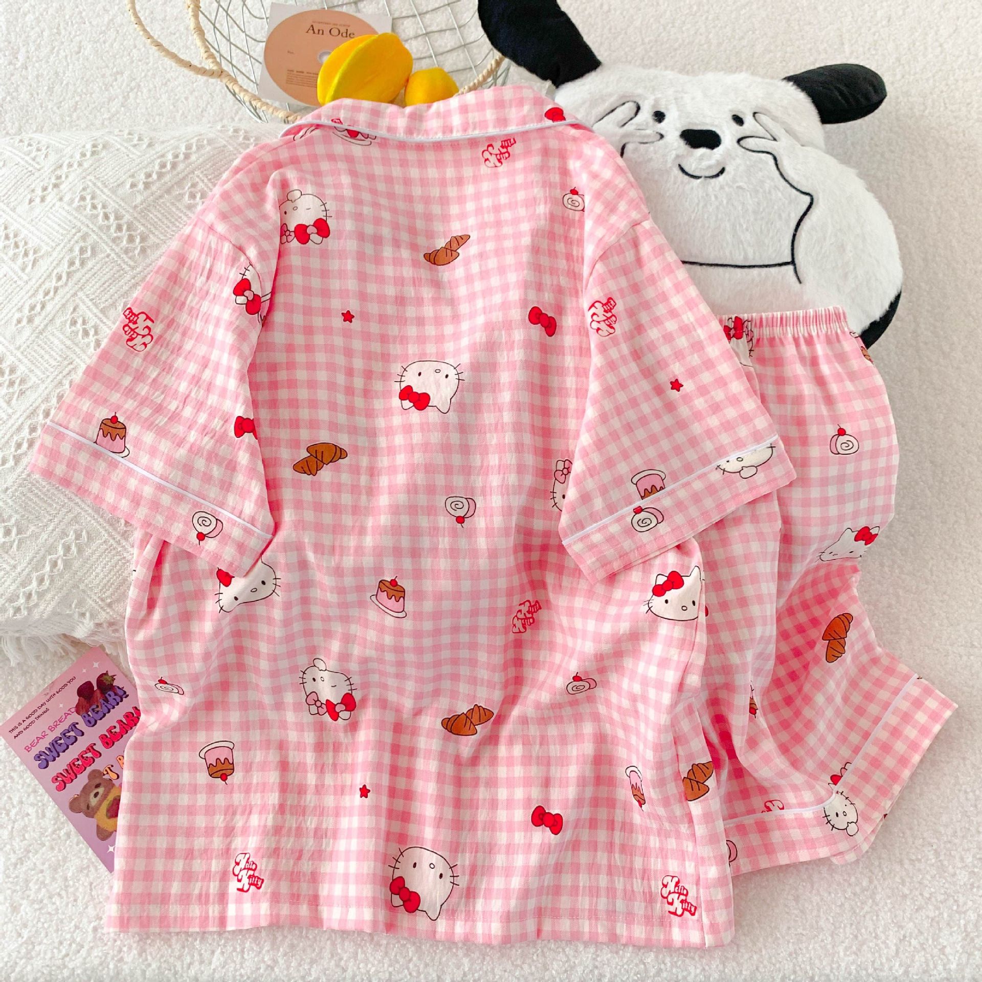 Al por mayor transfronterizo explosión de verano nubes cardigan solapa pijamas de niña dulce mangas cortas pantalones cortos set de ropa para el hogar