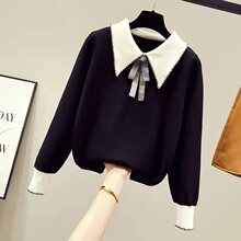 大码感内搭减龄娃娃领针织衫秋装女2023年新款打底毛衣秋冬季
