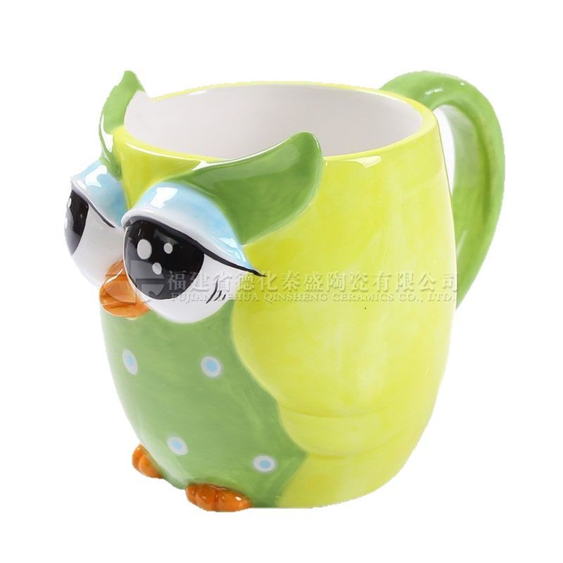 Exportación de cerámica búho taza de agua de cerámica dolomita dibujos animados logo logo taza de oficina taza de té al por mayor