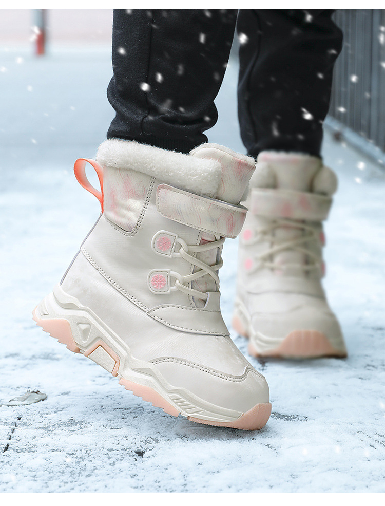 Stivali da neve per bambine con peluche invernale e spessi di medie e grandi dimensioni, stivali per bambini, scarpe antiscivolo in cotone per bambini_voghion.com