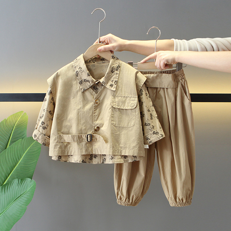 6125 Traje de primavera para niños 2025 Nuevo chaleco de bebé fresco y guapo de tres piezas Ropa de primavera y otoño de moda para niños Marca de moda