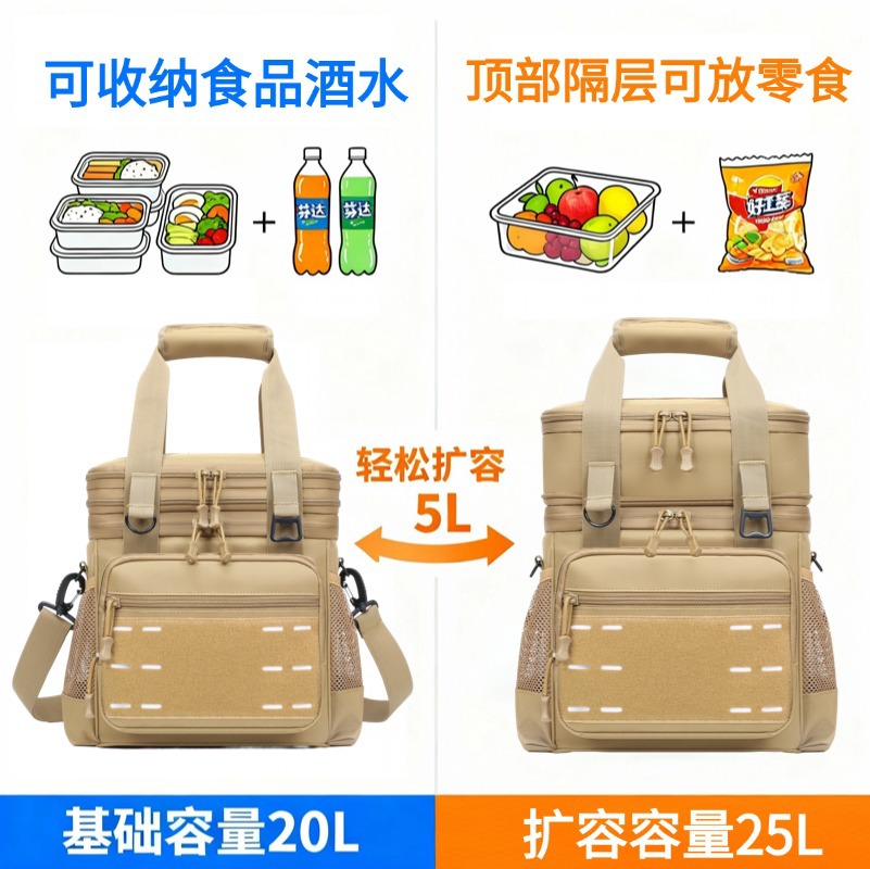 Camping al aire libre picnic paquete de hielo de gran capacidad de expansión picnic paquete de aislamiento térmico plegable paquete de almacenamiento táctico de aislamiento frío impermeable