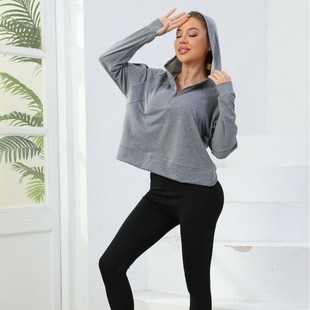 Cross-border Spring and Summer New Half-zipper Sweatshirt Women's Hoodie Loose Trendy Cotton Casual Hooded Thickened Fitness Clothes Yoga