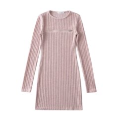 辣妹秋冬加厚圓領長袖包臀連衣裙胸前拉鏈開口設計性感包臀短裙