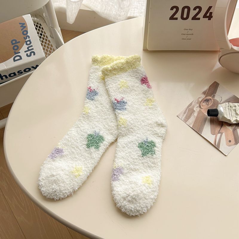 Calcetines de Piso de Felpa Coral de Poliéster Grueso para Invierno y Hogar
