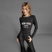 特价66元不退换 拓谷长袖T恤秋款百搭字母印花辣妹修身显瘦上衣女