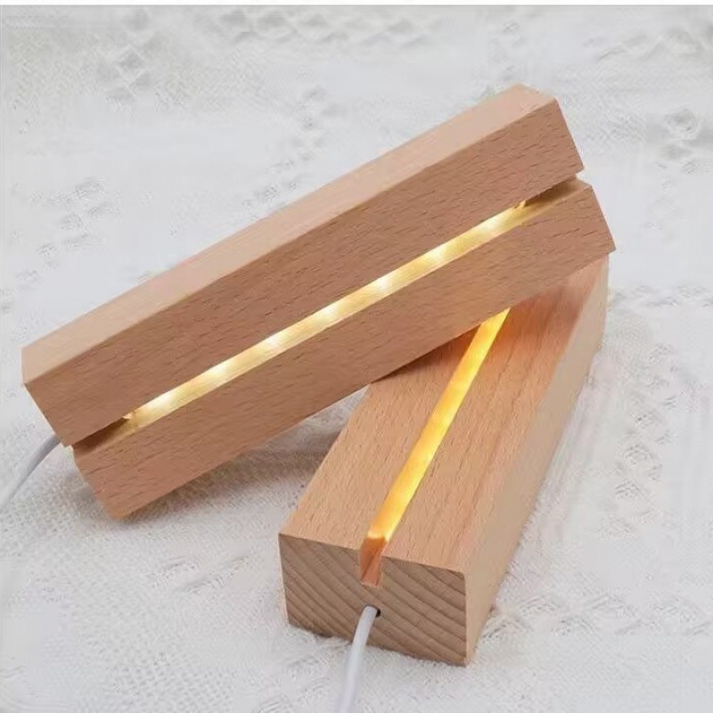 Acrylic Board Glass Drawing Board DIY Night Light Water Ripple Painting Luminous Solid Wood Mirror Base Set Wood Art