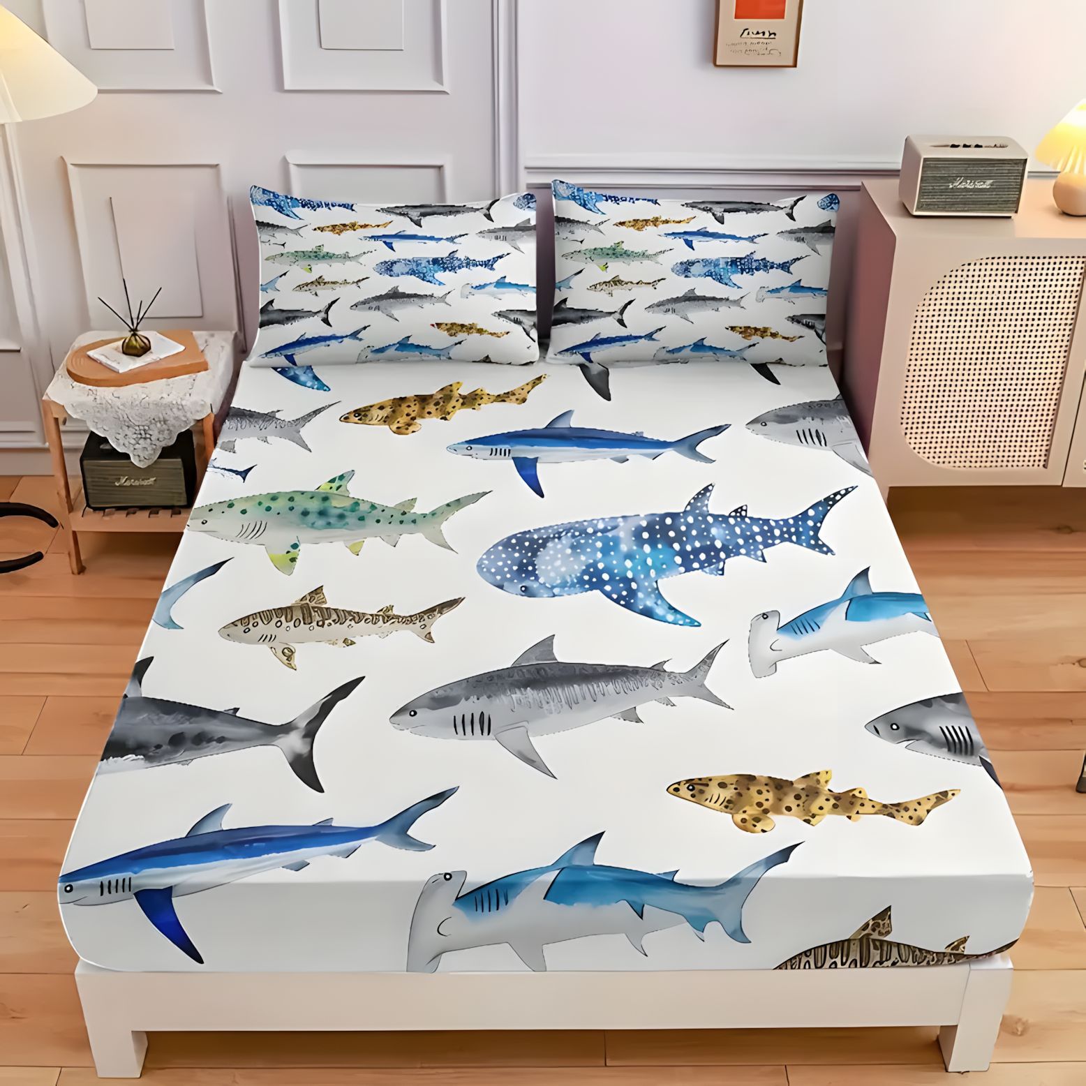 TEMU / JIT transfronterizo tiburón marino suave tema de impresión digital de alta definición cama de cama cama de cama de cama