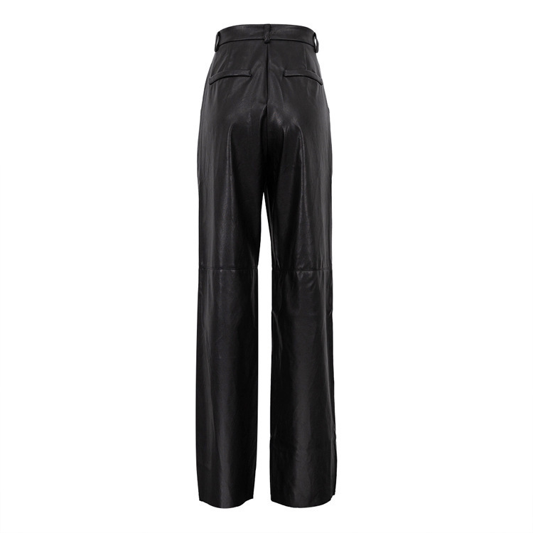 Autumn High Waist PU Leather Straight Leg Pants For Women Hip Lift Casual Elegant Stylish Bottoms_ecoleips.com