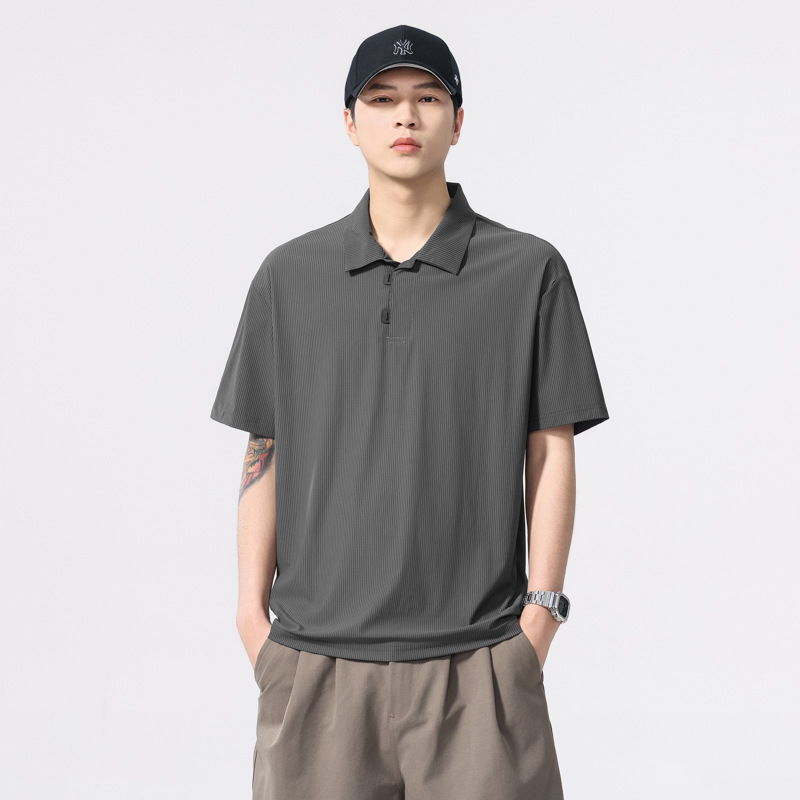 American Casual Black Technology Cool Short-Sleeved Polo Shirt Thin Breathable Ice Silk Lapel Top Men's Summer Ice Silk