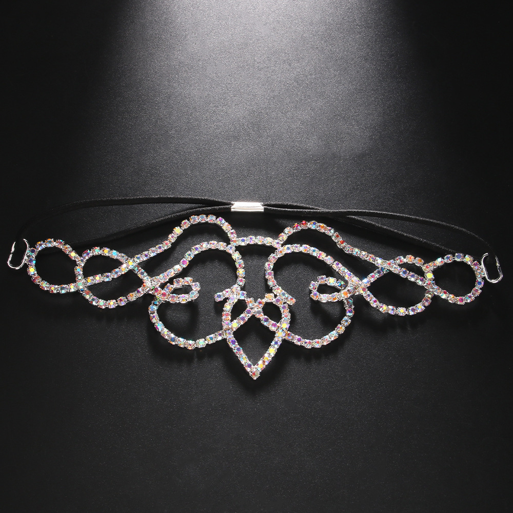 Cruz-frontera nuevo rhinestone tocado estilo bohemio cuerda elástica diamante completo frente joyería mujer headwear