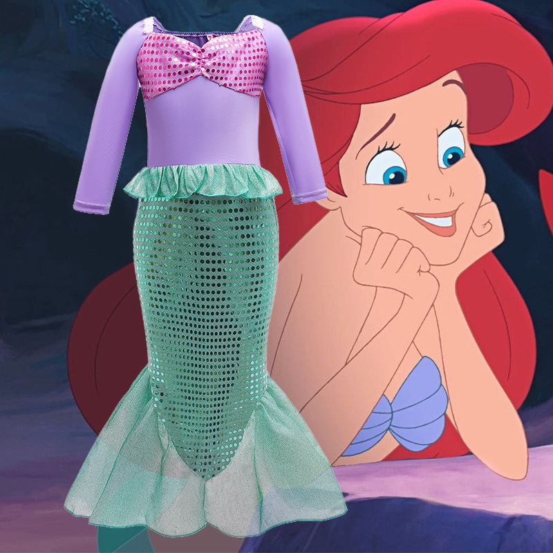 Vestido de sirena para niñas de Navidad 2018 Comercio exterior vestido de noche de manga larga vestido de lentejuelas para niños vestido de princesa