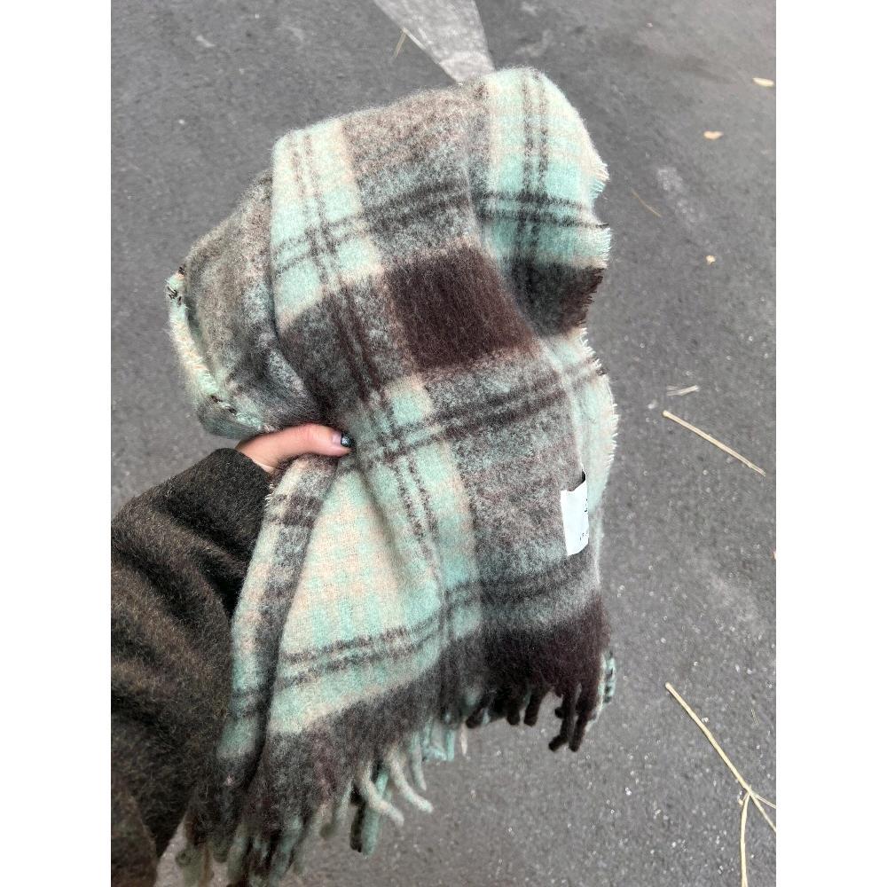 Scarf Winter Women's Thickened Mint Green brown Plaid Mohair Warm Korean Style High-end Couple's Scarf for Men