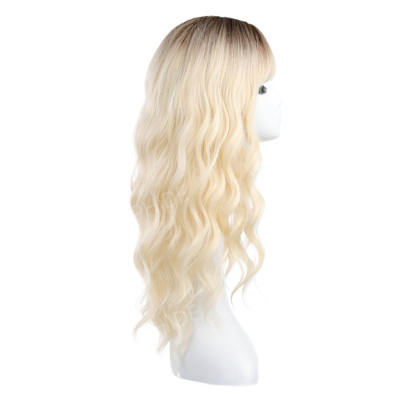 Peluca de comercio exterior nueva mujer de longitud media pelo rizado flequillo moda todo partido mecanismo de alta temperatura seda rosa neto ajuste cómodo