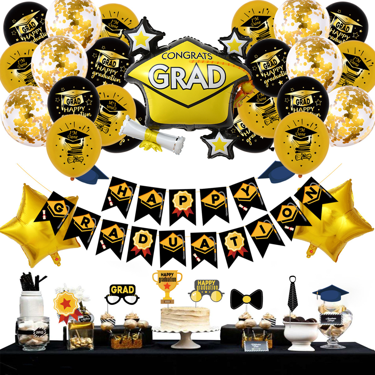 Temporada de graduación decoración de fiesta de globos diseño de escenas transfronterizas conjunto de globos de película de aluminio de combinación de látex redondo de 12 pulgadas