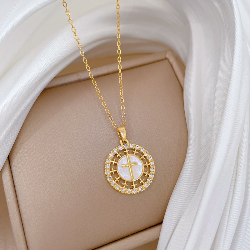 Gorgeous Round Diamond Collarbone Necklace In Titanium Steel_voghion.com