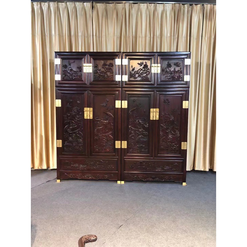 Laos Red Rosewood Cochin Rosewood Deep Carved Lotus Top Box Cabinet Bedroom Wardrobe