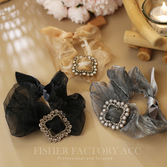 歐根紗大腸發圈女發繩簡約丸子頭繩高級感精緻高檔氣質頭花扎頭繩