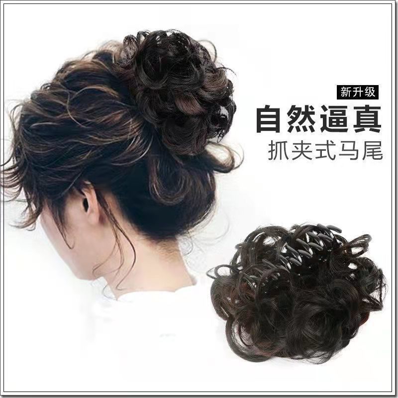 Peluca de las mujeres tocado corto Pelo Rizado bolsa Cola de Caballo Clip-on gran ola pera flor rollo mullido natural realista horquilla pelo agarre