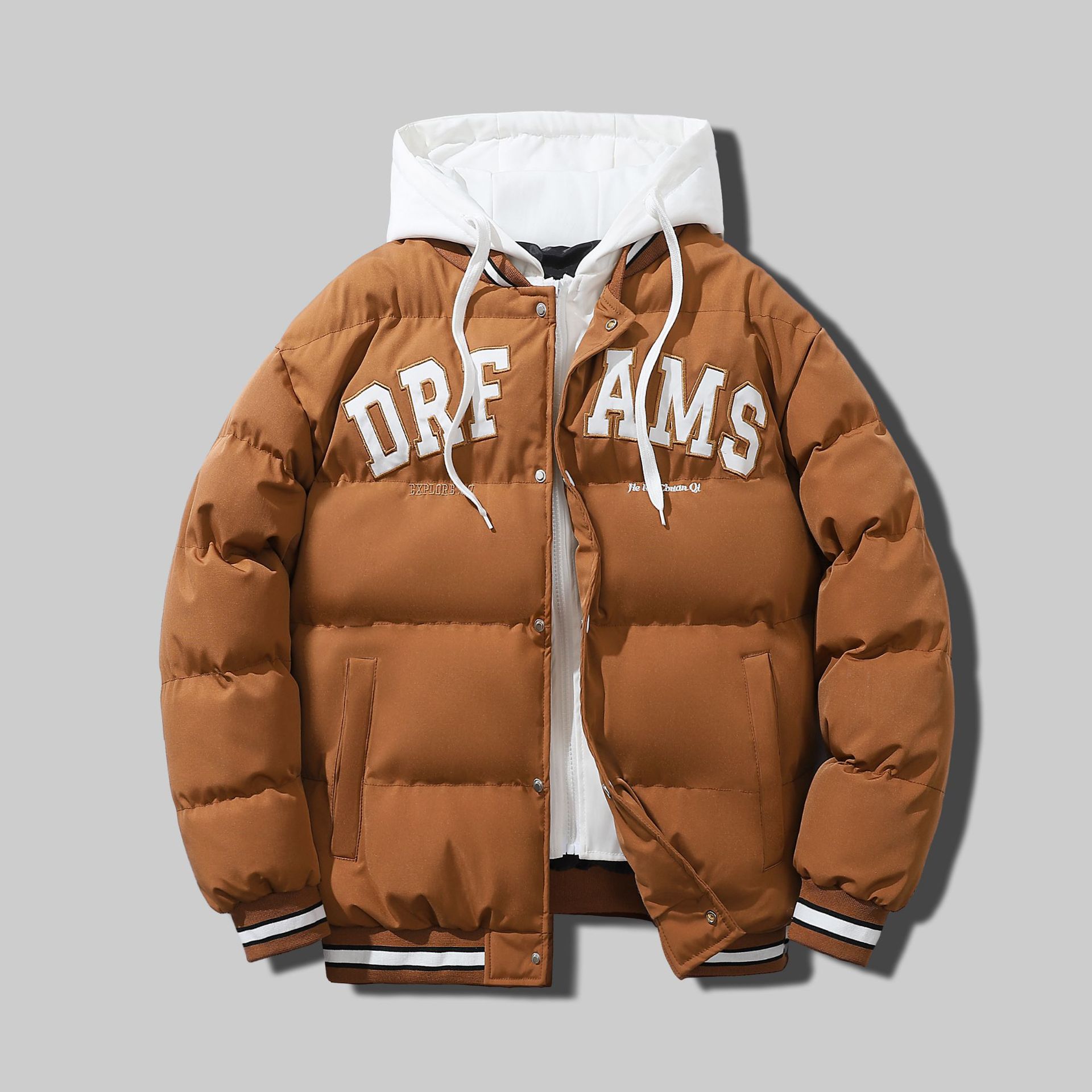 跨境秋冬新款潮牌夹克男时尚韩版宽松大码加棉加厚连帽假两件外套