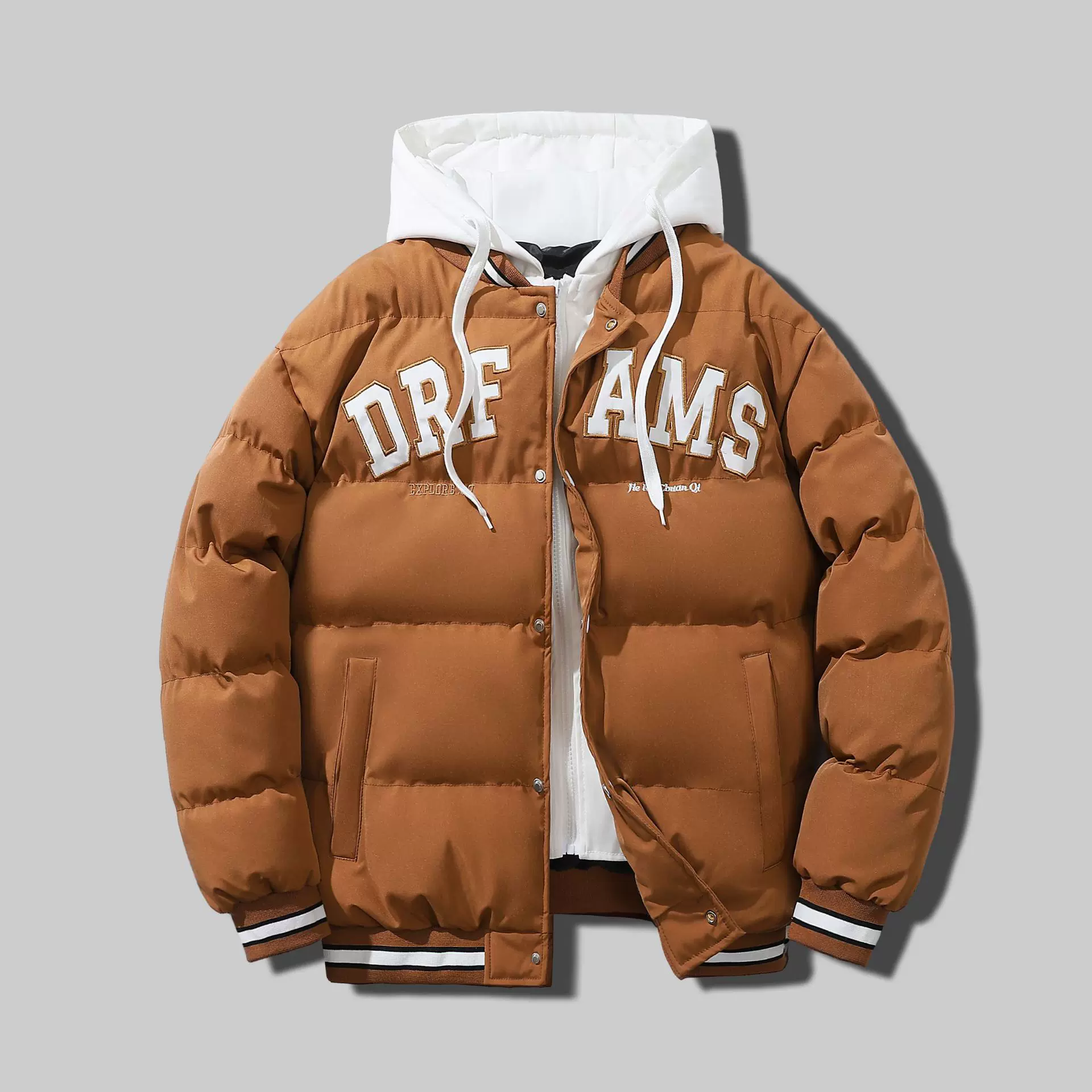 跨境秋冬新款潮牌夹克男时尚韩版宽松大码加棉加厚连帽假两件外套