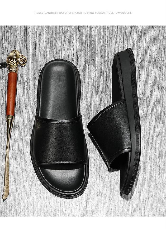 Dép sandal nam da bò thật quai ngang đế dày chống trượt, đi trong nhà và ngoài trời mùa hè — Màu nâu, màu đen chi tiết 12