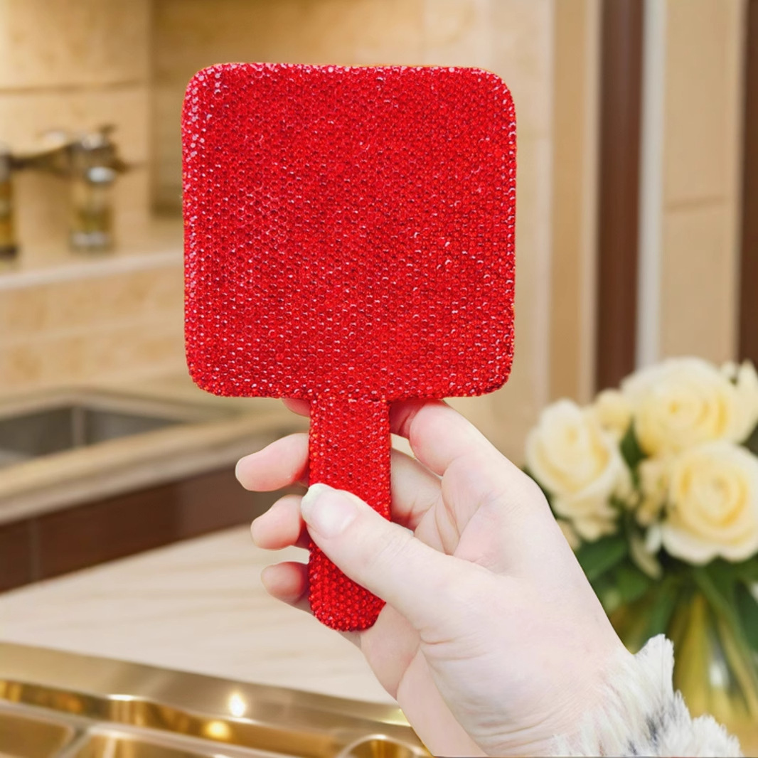 El fabricante suministra espejo de mano de diamante ABS, espejo de mango de arcilla de belleza de alta gama a la moda, suministros de Amazon, espejo cosmético