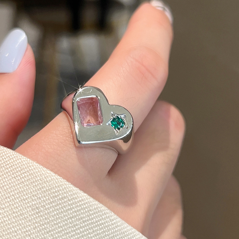 1 Piece Fashion Heart Shape Metal Inlay Rhinestones Womenu0027S Open Ring