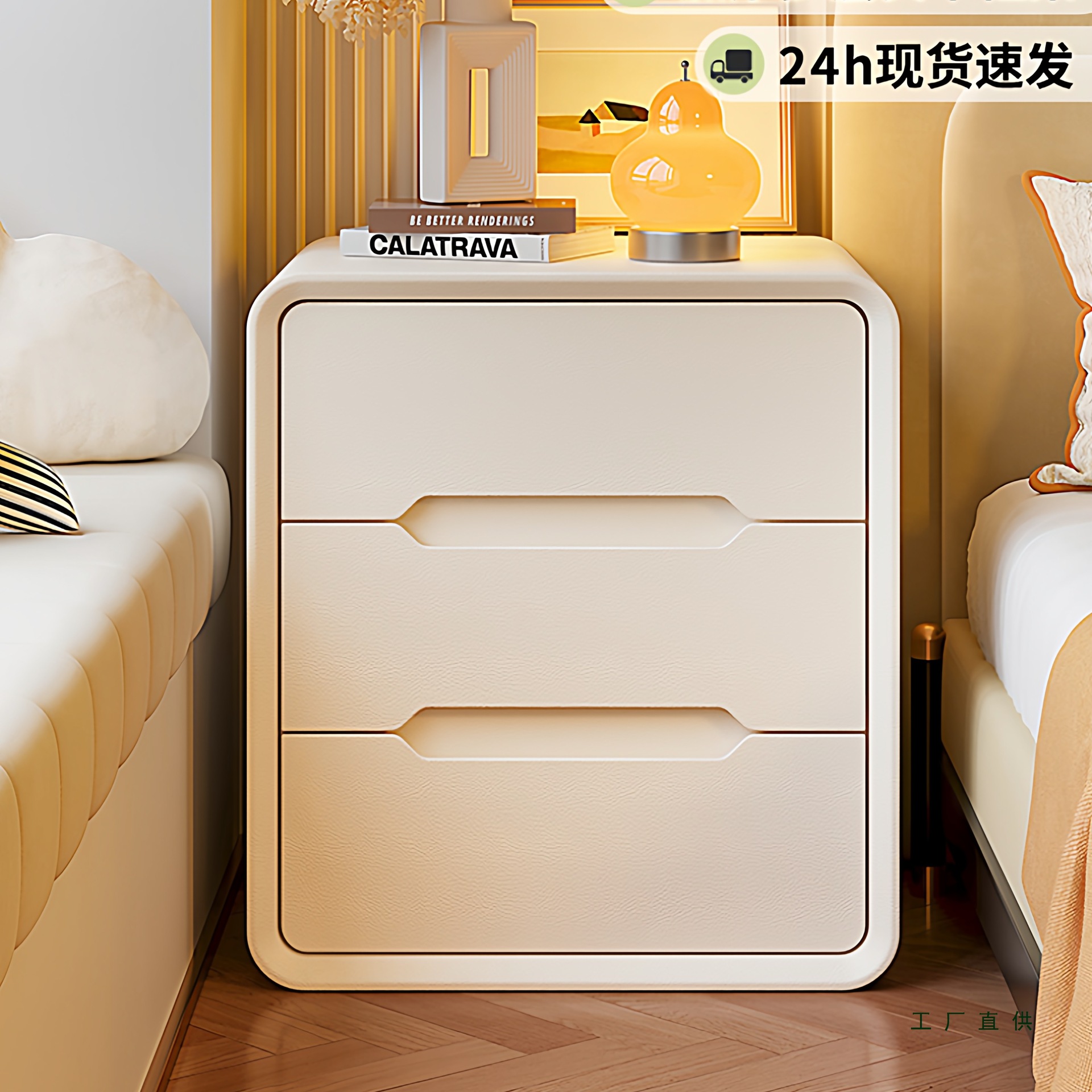 Solid Wood Bedside Table for Home Bedroom 2026 New Model Small Cream Style Light Luxury Bedside Storage Cabinet