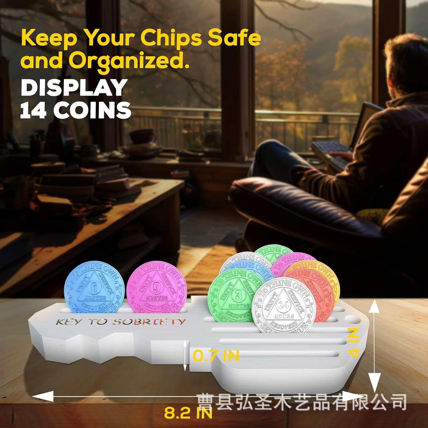 Estante de almacenamiento de monedas conmemorativas de madera Estante de almacenamiento del titular de monedas Estante de exhibición de monedas de abstinencia de alcohol en forma de llave