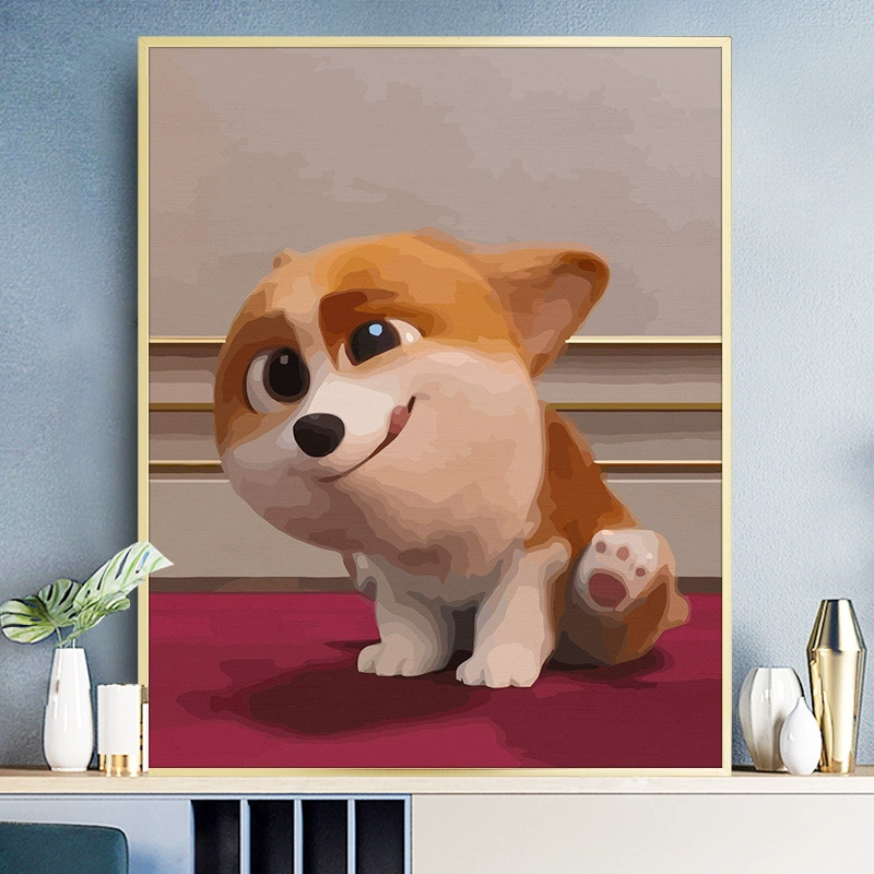 Цифровая картина маслом ручной росписью заполнение цвета, Queen's Corgi Anime мультфильм детское декоративное масло
