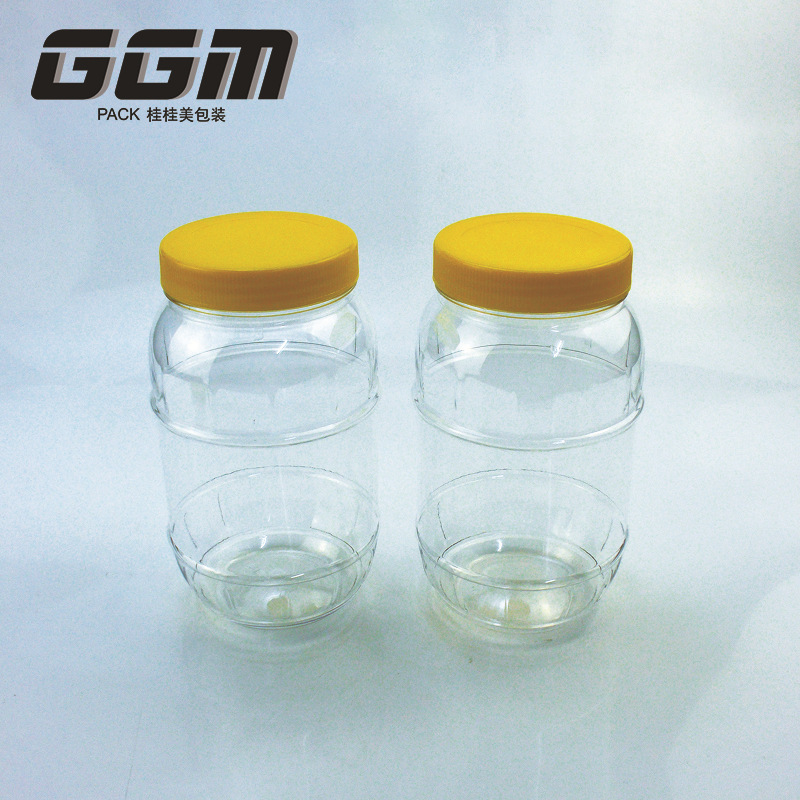 900ml透明pet塑料罐糖果零食五彩泡椒酸糟泡椒螺纹密封分装罐