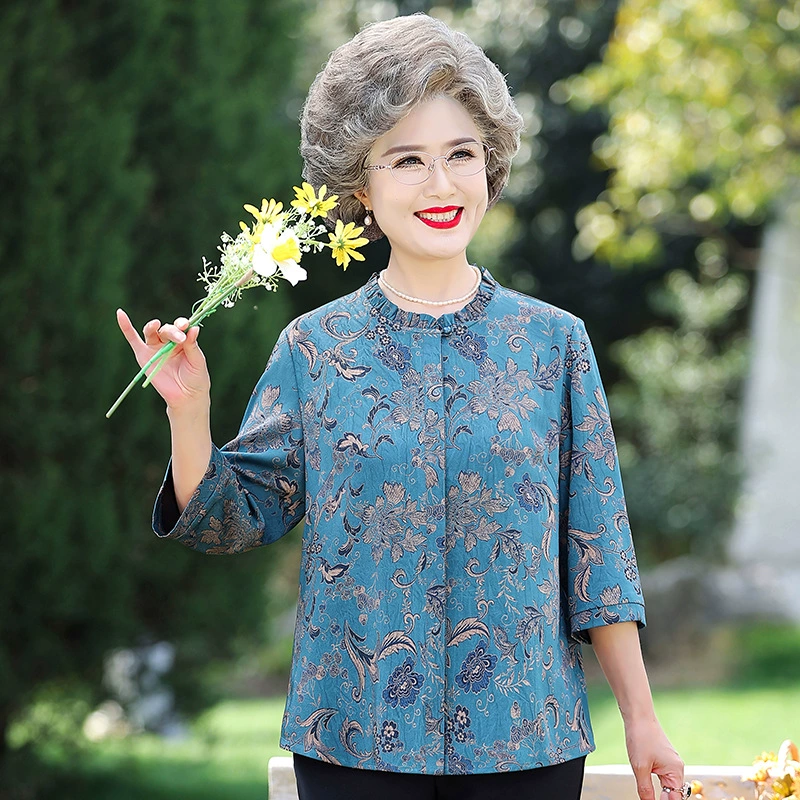 Бабушка Летний новый набор рубашек 60 лет 70 среднего и пожилого возраста женская мама рубашка топ пожилая леди одежда