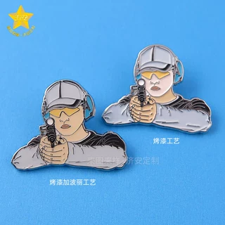 影视人物金属徽章定制 射击体育胸章定做 烤漆滴胶徽章 东莞济安