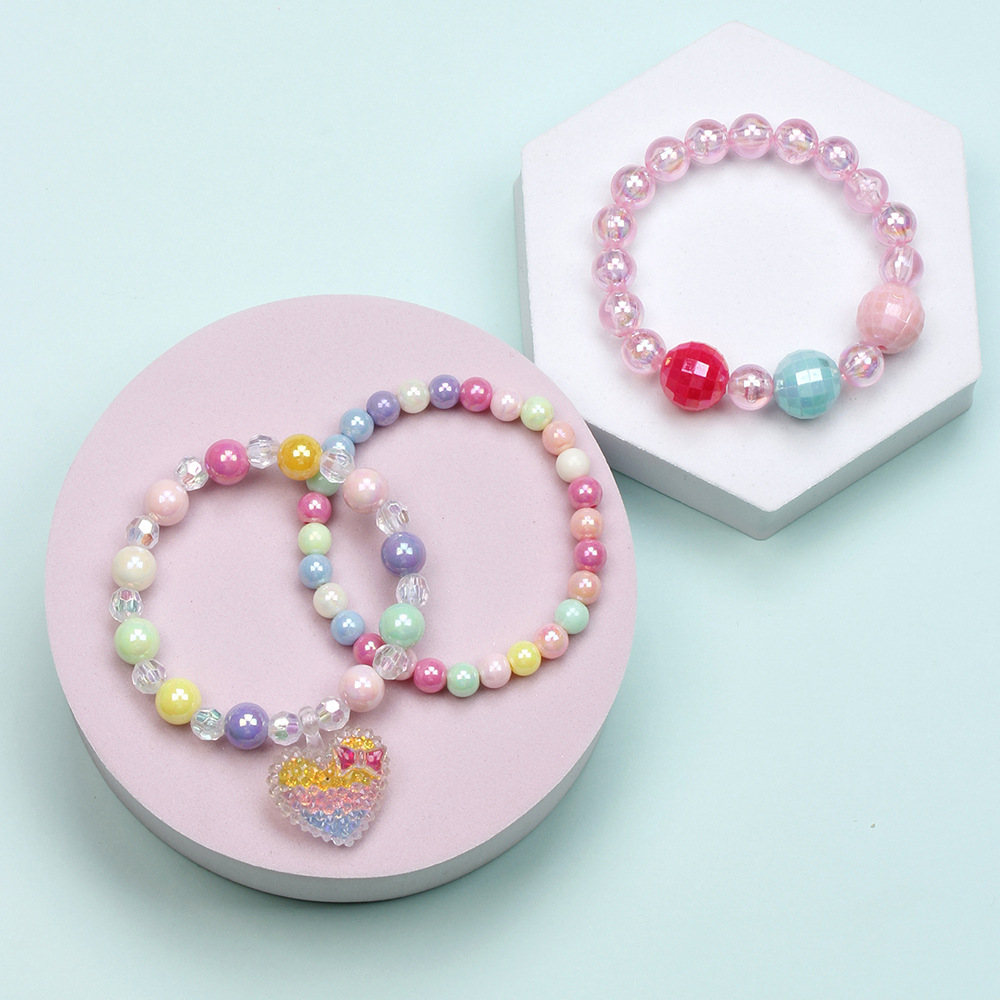 Simple Style Heart Shape Flower Plastic Beaded Girl's Bracelets display picture 17