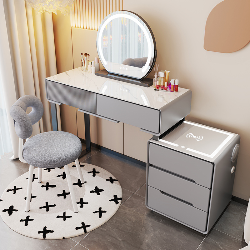 IYR7 New Smart Vanity Table with Wireless Charging, Multifunctional Storage, Modern Light Luxury Vanity Table for Bedroom