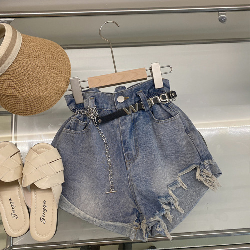 Ladies' Set Neck Summer Outfit Trendy Kids' V-Neck Top Children's High-Waisted Fringe Irregular Trendy Hot Pants