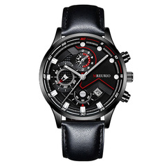 Fashionable Cross-Border Hot Selling Business Men's Watch with Six-Hole Strap Quartz Watch Factory Wholesale