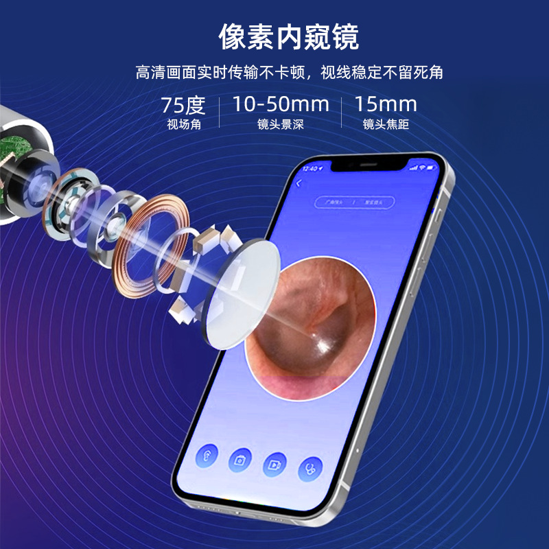 Limpiador de Oídos Visual con Endoscopio de ABS Inalámbrico Bluetooth