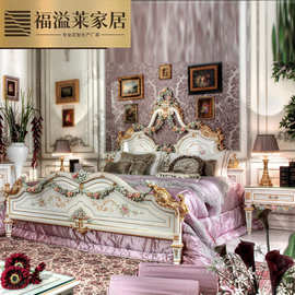 欧式彩绘实木雕刻双人床1.8米宫廷法式婚床别墅卧室巴洛克公主床
