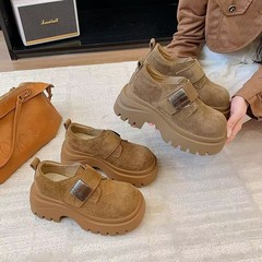 2025秋季新款厚底增高磨砂皮反绒勃肯鞋女小个子一脚蹬乐福鞋单鞋