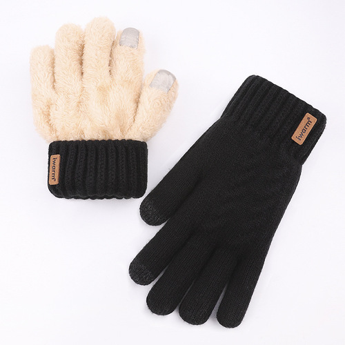 iwarm love warm double-layer warm touch screen gloves for men and women winter velvet thickened cold-proof outdoor knitted gloves