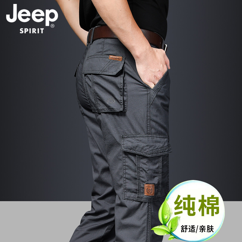 Jeep Spirit Multi-Bag Casual Pants Men's Spring and Summer Thin Work Pants Spring and Autumn Thick Cotton Loose plus size