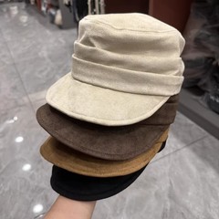秋冬款磨毛鹿茸皮软遮显瘦马术帽子女百搭减龄平顶帽短遮鸭舌帽潮